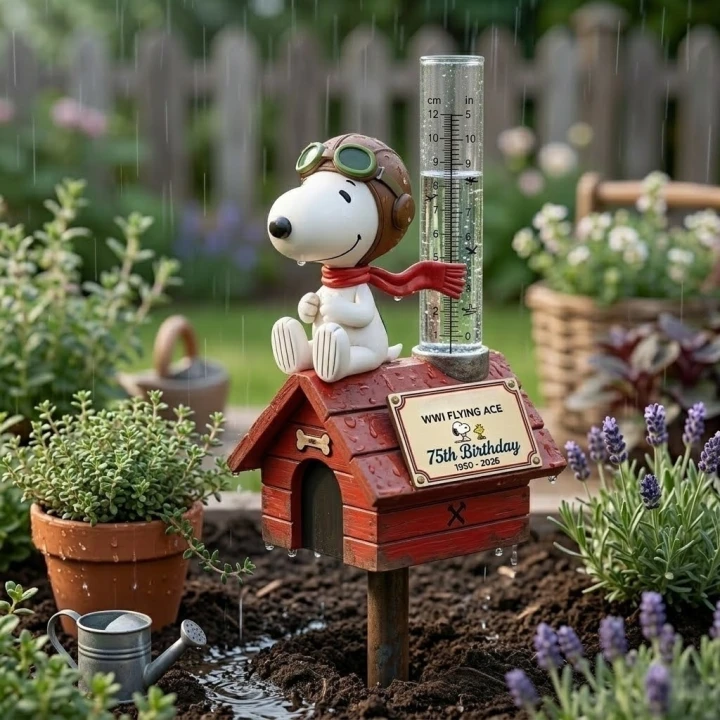 Snoopy 75th Birthday Rain Gauge Garden Stake ＆Garden Windmill💋